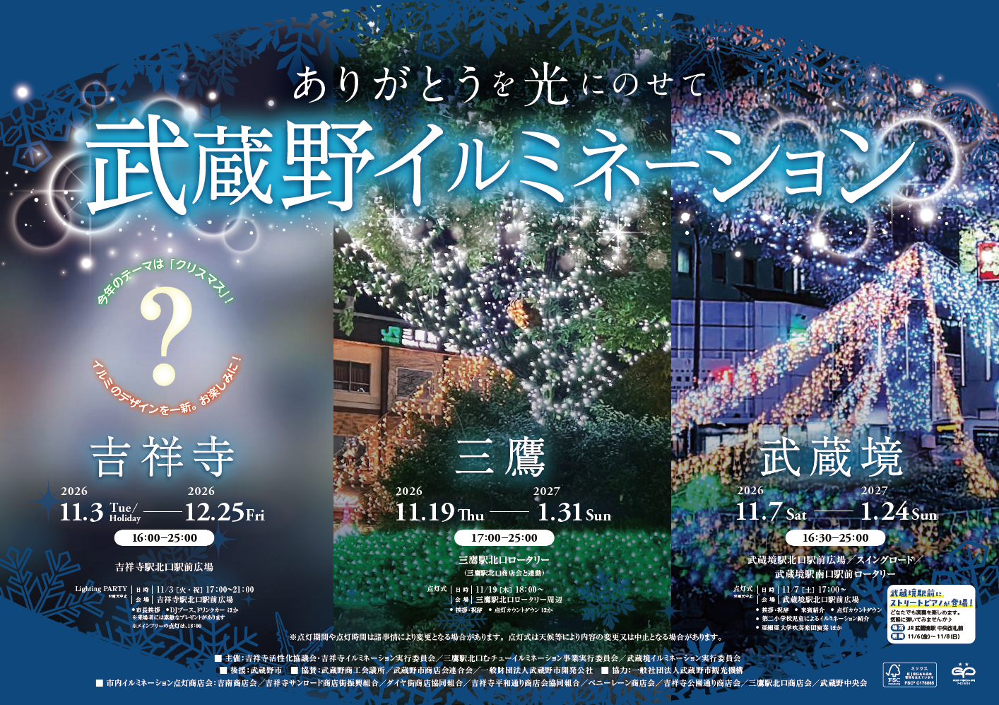 【2026年】武蔵野市イルミネーション｜吉祥寺・三鷹・武蔵境別点灯スケジュール